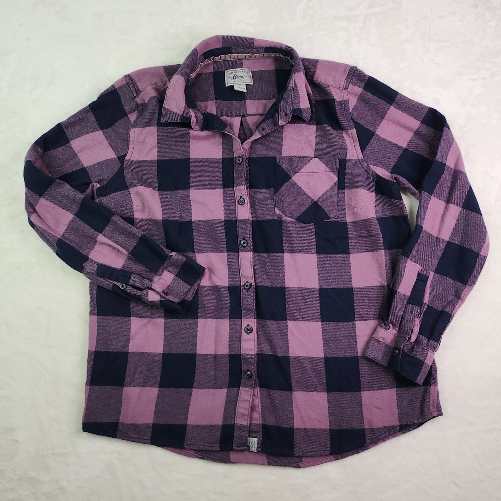 Cabincore Purple Buffalo Plaid Flannel Button Up Shirt Womens Large Shacket